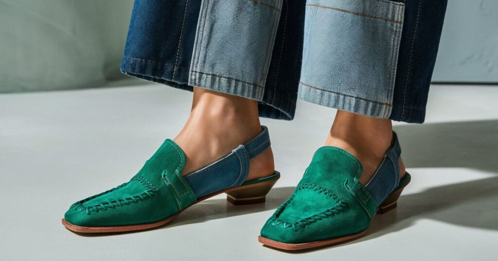 Green Shoes with Blue Denim & Chambray
