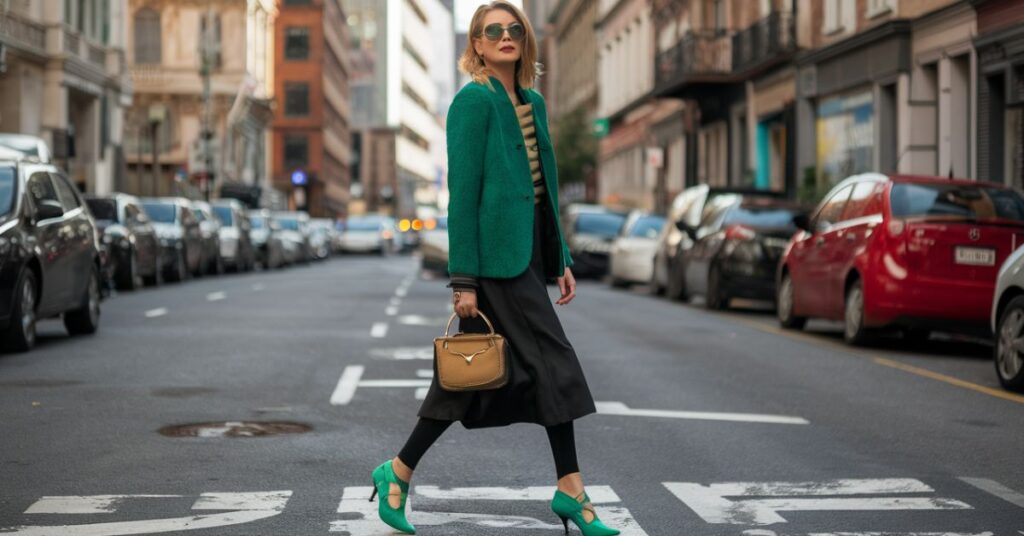 Green Shoes with Chic Black Outfits